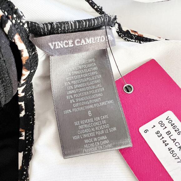 [Vince Camuto] Tanzania One Shoulder Cheetah Print Side Tie Cutout Swimsuit Sz 6 - Picture 12 of 12